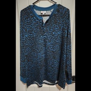 Lularoe Mark Henley long sleeve top shirt NEW Nwt teal leopard black XL
